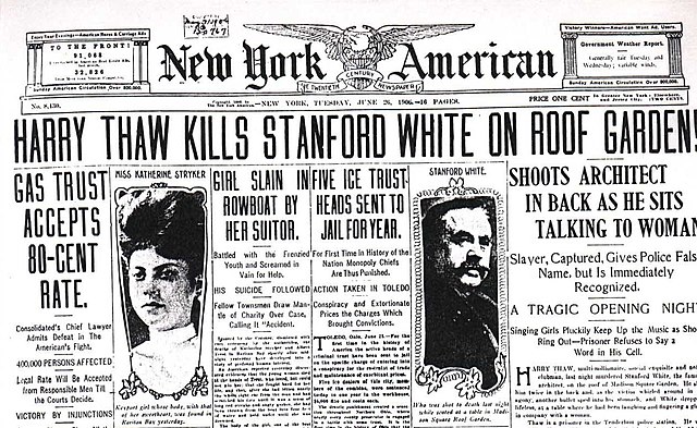 The Thaw-White murder captured headlines across the nation. (New York American, 26 June 1906, Page 1)