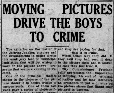 Was censorship necessary? I mean, just look what was happening... (Tacoma Times, 16 July 1910, Page 1)