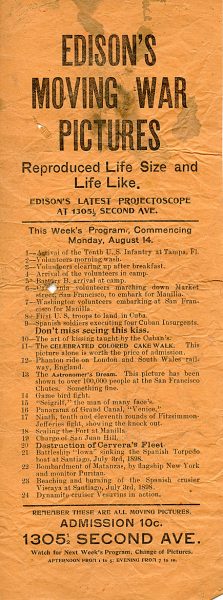 Undated 24-subject Spanish American War program at Seattle's Searchlight Theatre. (Courtesy Washington State History Museum, Catalog ID 2004.46.2.154)