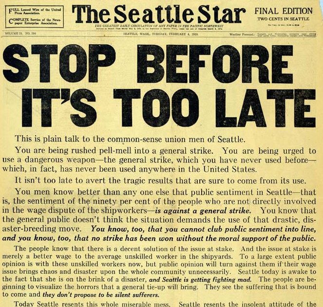 Editorial from The Seattle Star, February 4, 1919.