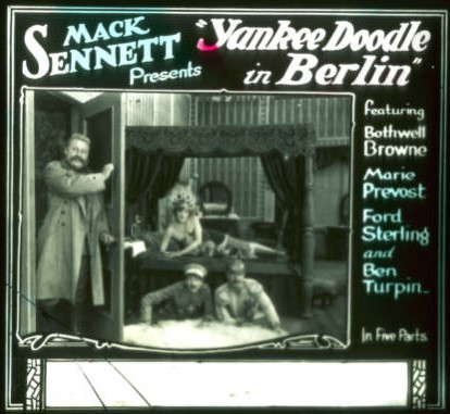 Glass advertising slide for "Yankee Doodle in Berlin." (Courtesy Sedro-Woolley Museum)