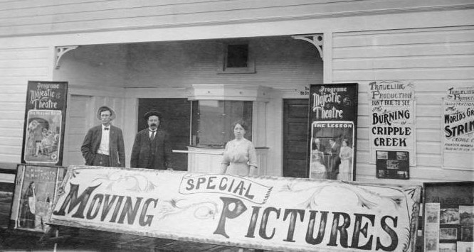 Mr. and Mrs. Hettum ran a moving picture show in Kalama, ca. 1912. (Courtesy Cowlitz County Historical Museum)