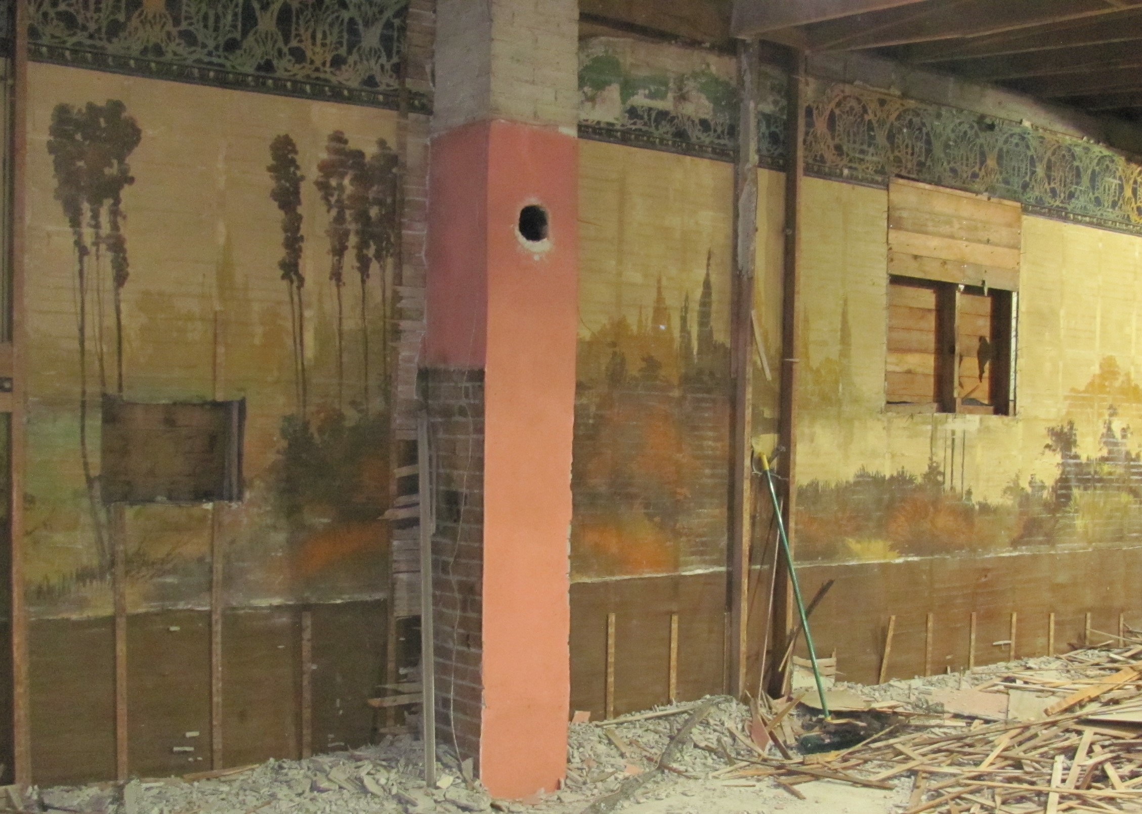 Part of the 1915 Hub's Theatre mural uncovered in 2022. (Courtesy Okanogan County Historical Society)