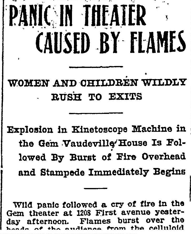 1904 Gem Theatre fire, Seattle. (Seattle Post-Intelligencer, 21 March 1904, Page 12)