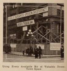 Liberty Theatre banner advertising on a building under construction in downtown Seattle. (Motion Picture News, 30 December 1916, Page 4198)