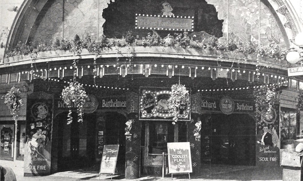 Coliseum Theatre in Seattle lobby display for "Soul Fire, " 1925. (Exhibitors Herald, 22 August 1925, Page 47)