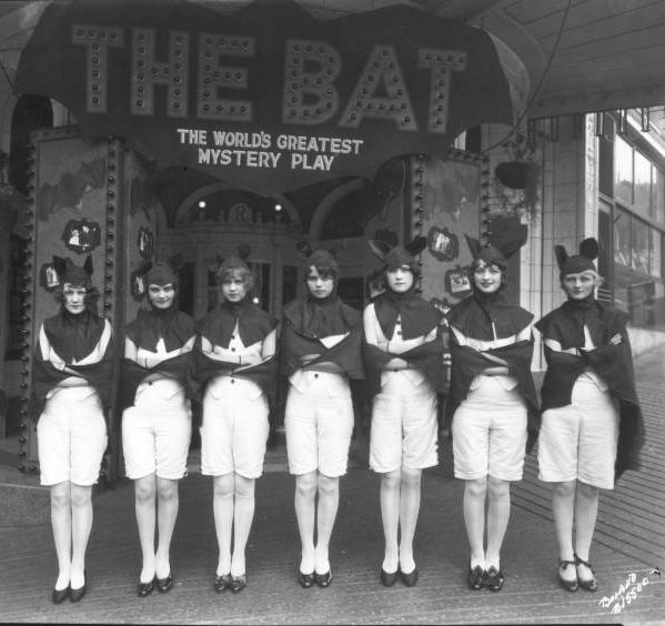 Costumed usherettes for "The Bat," playing Tacoma's Rialto Theatre, ca. 1926. (Courtesy Tacoma Public Library, Marvin D. Boland Collection G65.1-085)