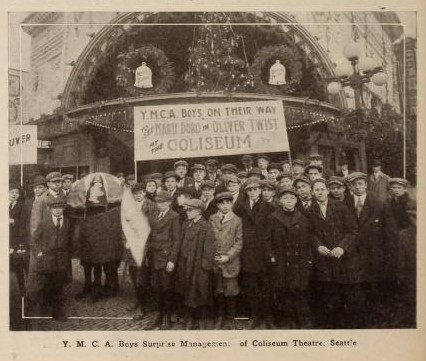 Tie-up promotion between the Seattle's Coliseum Theatre and the local YMCA. (Motion Picture News, 17 February 1917, Page 1048)