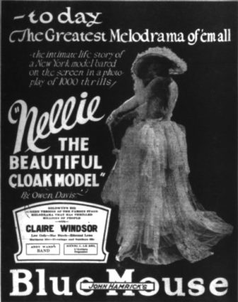 Blue Mouse advertisement for "Nellie, the Beautiful Cloak Model." (Seattle Star, 17 May 1924, Page 11)