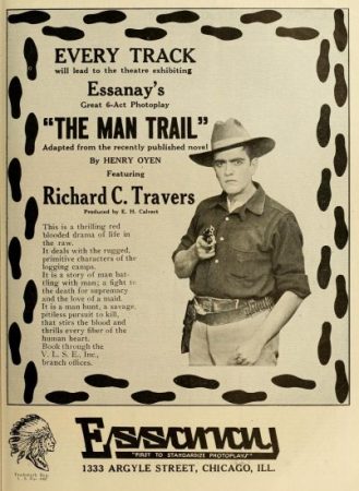 Advertisement for "The Man Trail" (Essanay, 1915) with footprint motif.