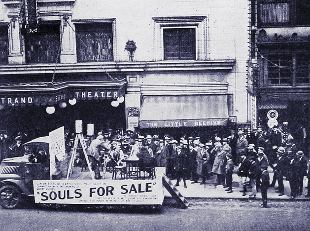 Screen test promotion outside the Strand in Seattle, 1923. (Courtesy Cinema Treasures website)