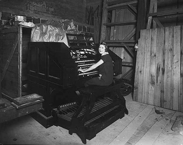 Backstage with the organ at Seattle's Fifth Avenue Theatre, ca. 1926. (Courtesy Museum of History and Industry, Image No. 1983.10.3342.1)