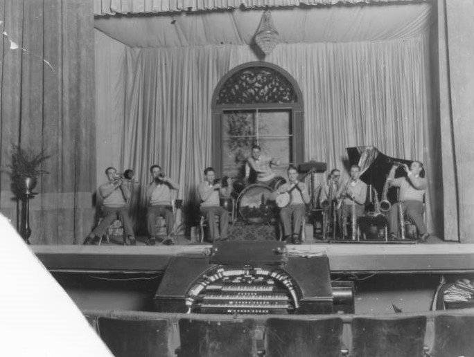 Eight-piece jazz band at Tacoma's Rialto Theatre, ca. 1925. (Courtesy Tacoma Public Library, Marvin D. Boland Collection BOLAND-B11711)