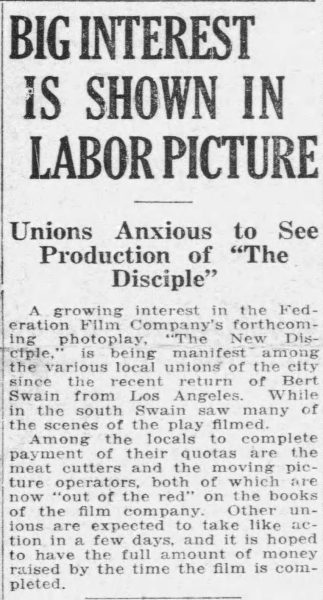 Union Record trumpets the fortunes of "The New Disciple." (Seattle Union Record, 17 November 1920, Page 1)