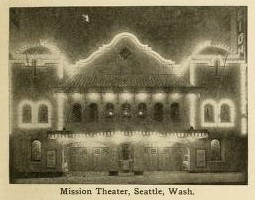 Night exterior of Mission Theatre, downtown Seattle, ca. 1914. (Moving Picture World, 31 October 1914, Page 631)