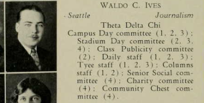 Anacortes exhibitor Waldo Ives from the 1924 University of Washington yearbook. (Courtesy Ancestry.com)