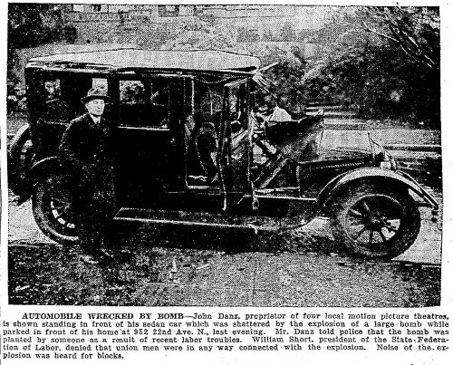 Danz bombing as it appeared in the "Daily Times." (Seattle Daily Times, 28 December 1922, Graphic Fiction Section Page 1)