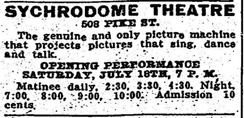 Sychrodome advertisement, July 1908. (Seattle Daily Times, 19 July 1908, Page 21)