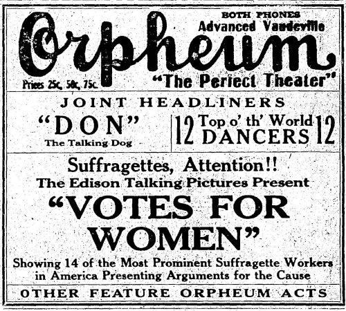 Sound film advertisement at Seattle's Orpheum Theatre, April 1913. (Seattle Daily Times, 20 April 1913, Section Two, Page 23)