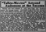 Tacoma was enthralled by Edison's kinetophone, September 1913. (Tacoma Times, 23 September 1910, Page 5)