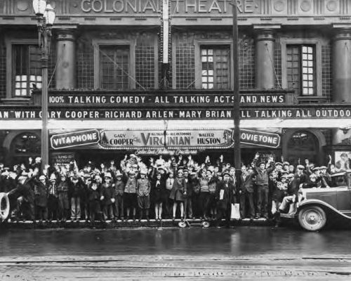 Fans outside Seattle's Colonial Theatre, ca. 1929, waiting to see the sound version of "The Virginian," starring Gary Cooper. (Courtesy Museum of History and Industry, Image No. 1984.38.29)