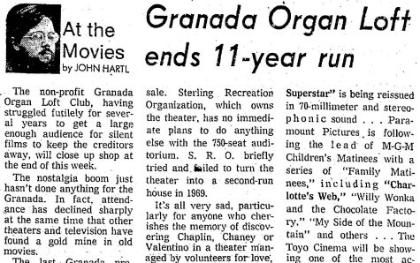 Longtime Seattle film critic John Hartl breaks the bad news, September 1974. (Seattle Times, 23 September 1974, Page A15)