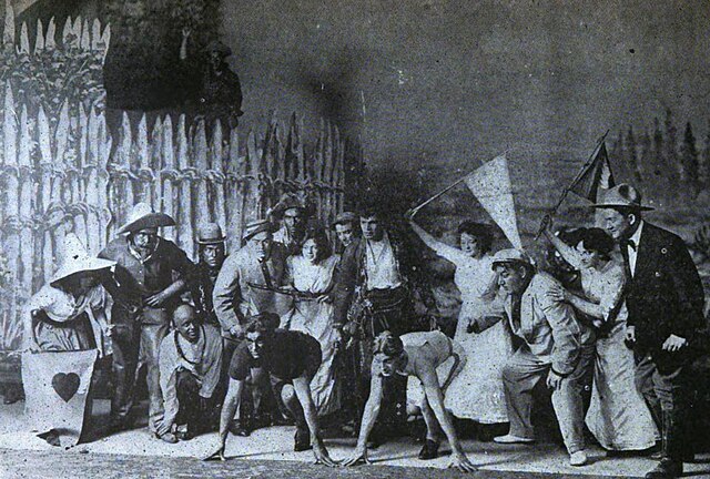 Scene from Act IV of "Going Some," ca. 1909, which first brought actor Francis X. Bushman to Seattle.