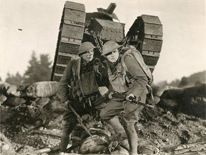 Film still from "The Patent Leather Kid" (First National,1927), with battle scenes shot at Camp Lewis in Tacoma.