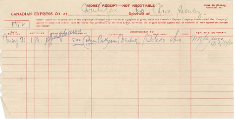 Catherine Harbeck's receipt for picking up her husband's personal items, dated May 31, 1912. (Courtesy Nova Scotia Archives)