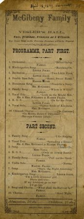 Program from Yesler's Hall, April 18, 1871. (Courtesy University of Washington Special Collections, Digital ID No. PAM684)