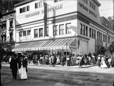 The original Pantages Theatre on 2nd Avenue, ca. 1909. (Photo by Webster & Stevens, courtesy Museum of History and Industry, Image No. 1983.10.8221.2)