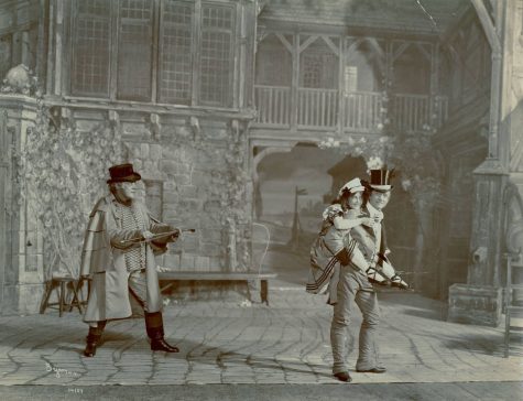 Clark piggybacking on Digby Bell in "Mr. Pickwick," ca. 1903. (Photo by Byron, courtesy University of Washington Special Collections, Order No. 23734)