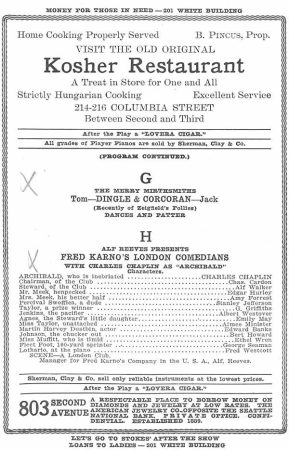 The Karno troupe in the Empress program, week of September 1, 1913. (Courtesy University of Washington Special Collections, Digital ID No. PAM0015)