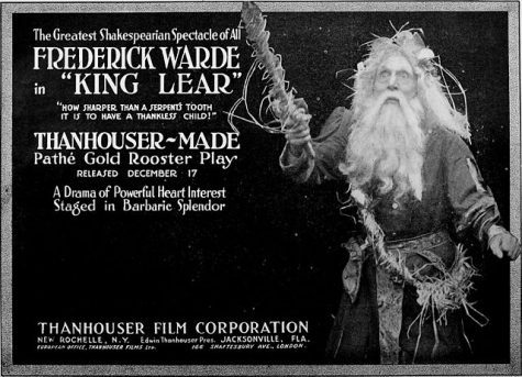 Advertisement for Frederick Warde in film version of "King Lear" (Thanhouser, 1916).