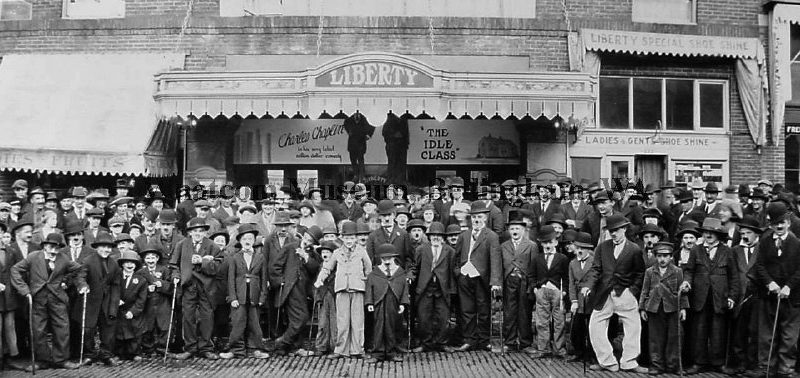 Chaplin look-alike contest at the Liberty Theatre in Bellingham, November 5, 1921. (Photo by James Wilbur Sandison, courtesy Whatcom Historical Museum)
