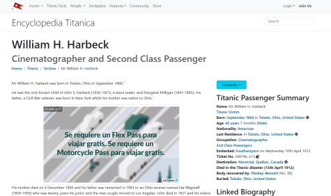 William Harbeck's biography page on Encyclopedia Titanica, November 2025.