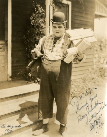 Roscoe Arbuckle in "The Hayseed" (Paramount, 1919), autographed to J. Willis Sayre in 1924. (Courtesy University of Washington Special Collections, Order No. JWS16776)